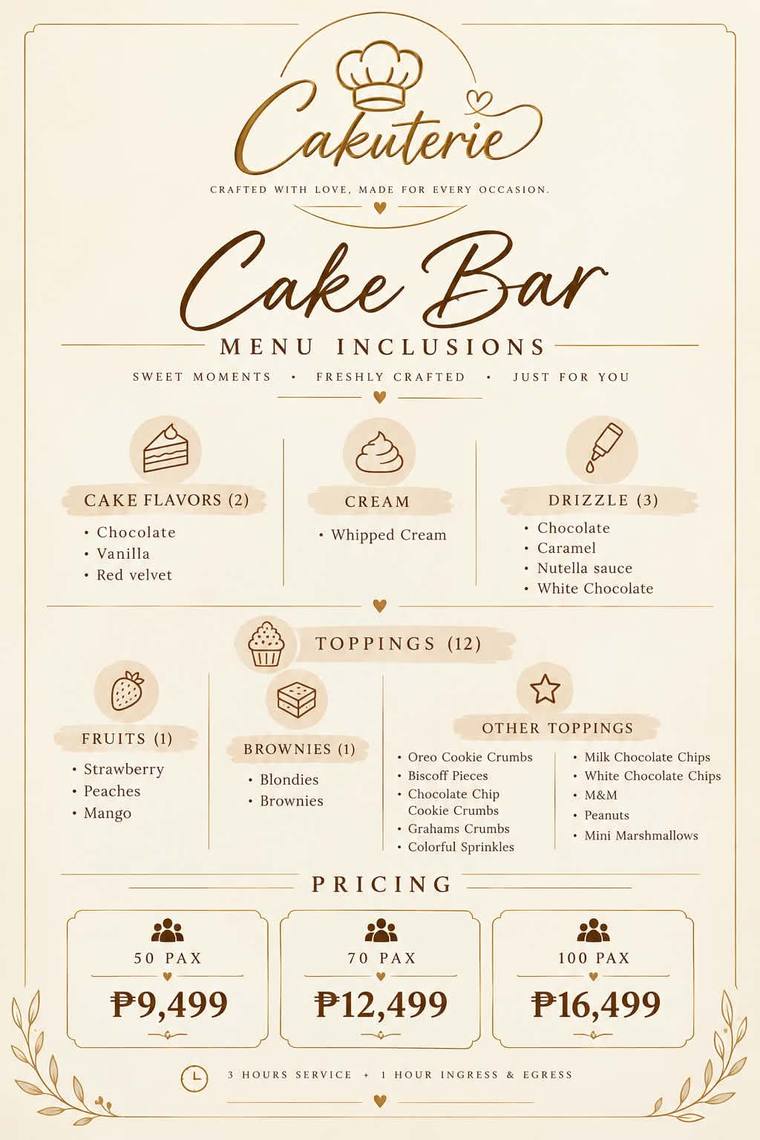 Cake Bar menu