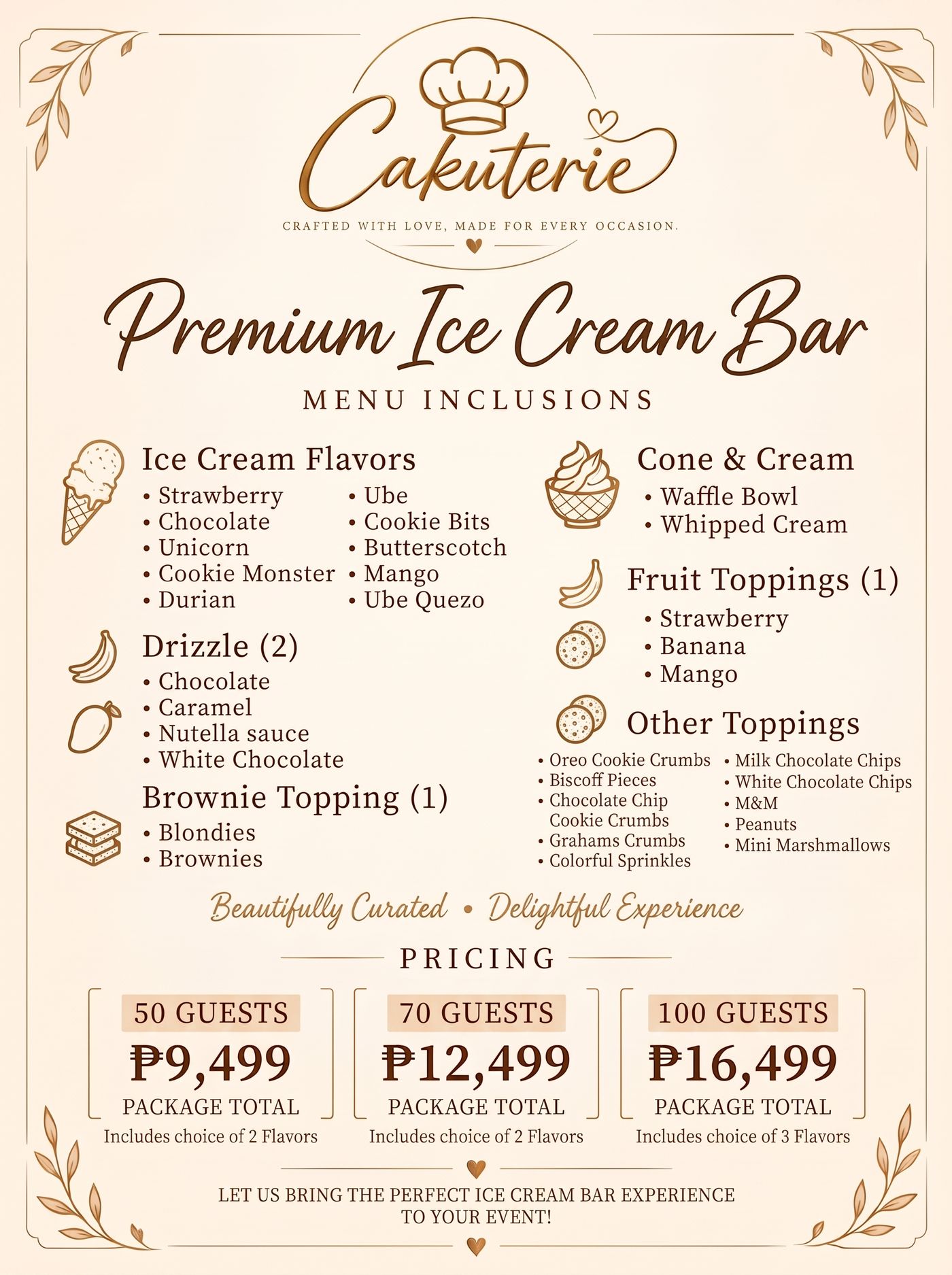 Premium Ice Cream Bar menu